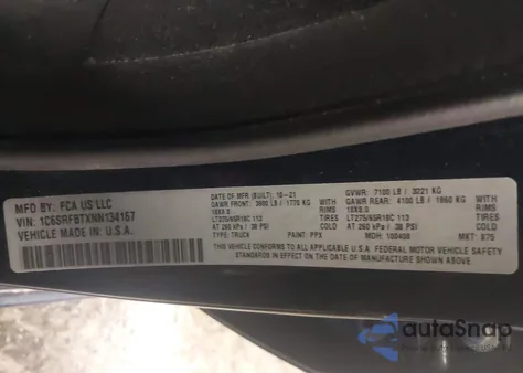 2022 Ram 1500 Big Horn/Lone Star z USA, uszkodzony, nr VIN 1C6SRFBTXNN134167